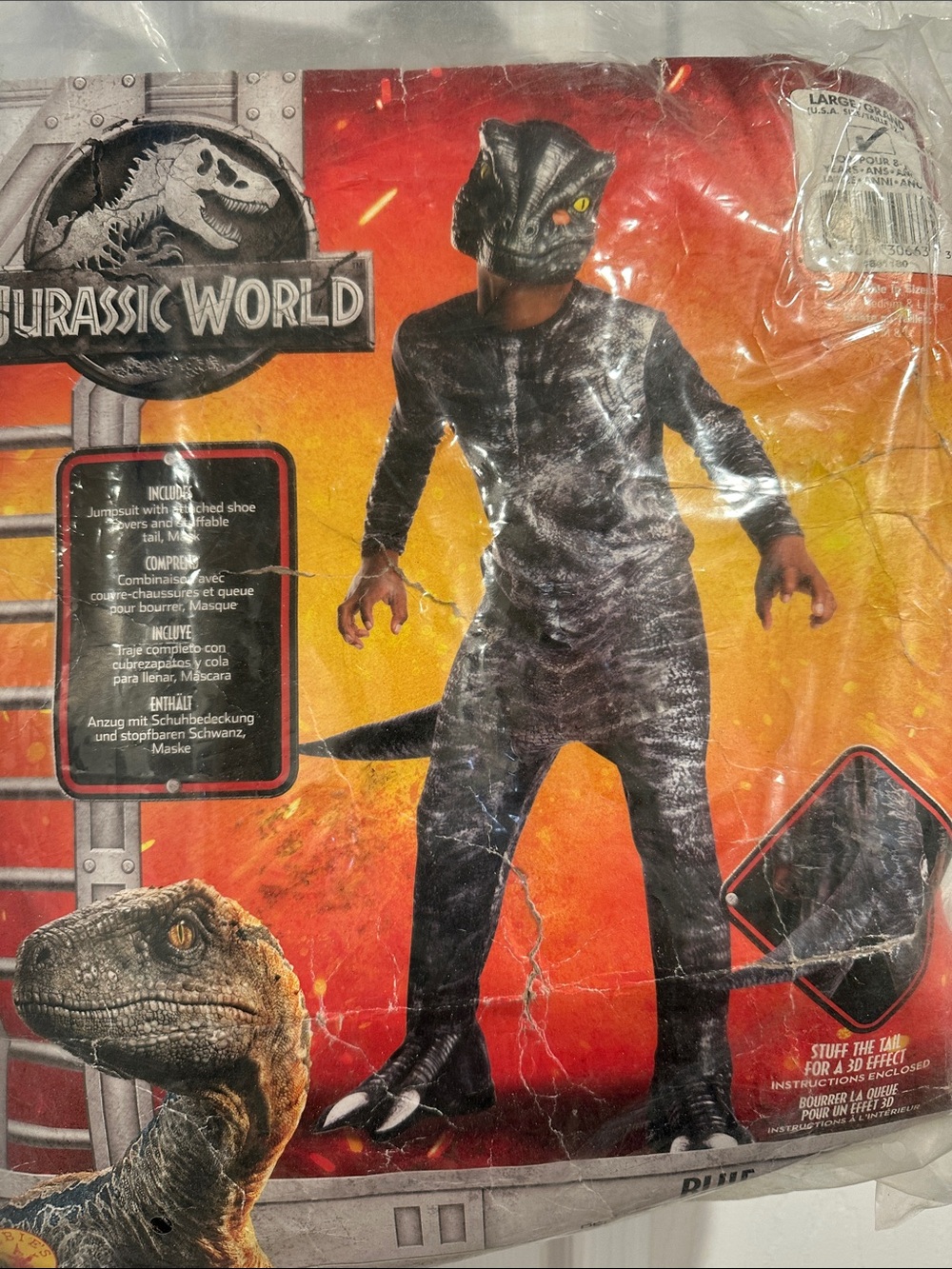 Jurassic World Kids Gray Raptor Costume with Mask
